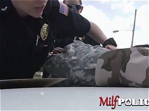 False soldier makes his pink cigar rock-hard for milf cops to deep-throat and rail it